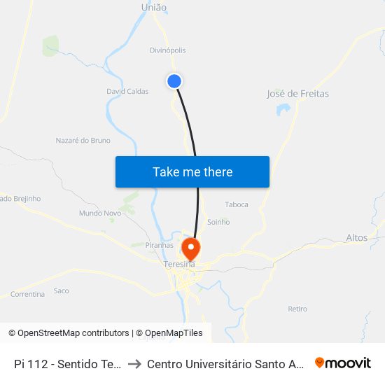 Pi 112 - Sentido Teresina to Centro Universitário Santo Agostinho map