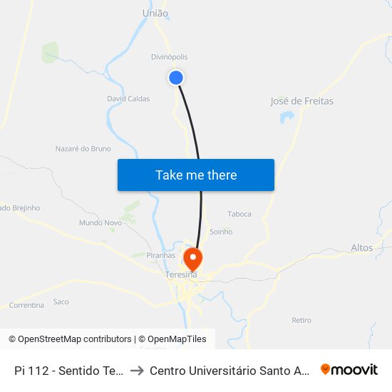 Pi 112 - Sentido Teresina to Centro Universitário Santo Agostinho map