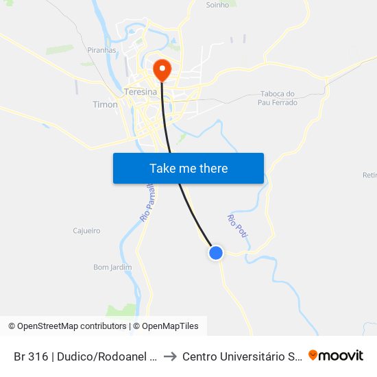 Br 316 | Dudico/Rodoanel (Sentido Teresina) to Centro Universitário Santo Agostinho map