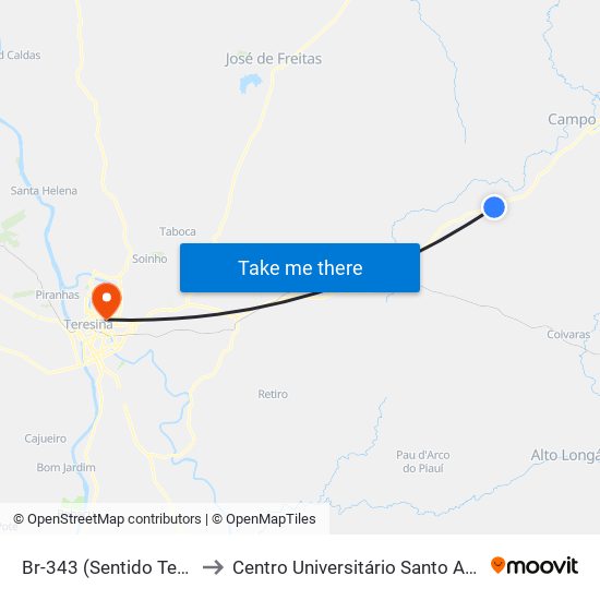 Br-343 (Sentido Teresina) to Centro Universitário Santo Agostinho map