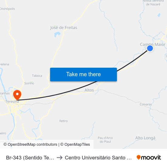 Br-343 (Sentido Teresina) to Centro Universitário Santo Agostinho map
