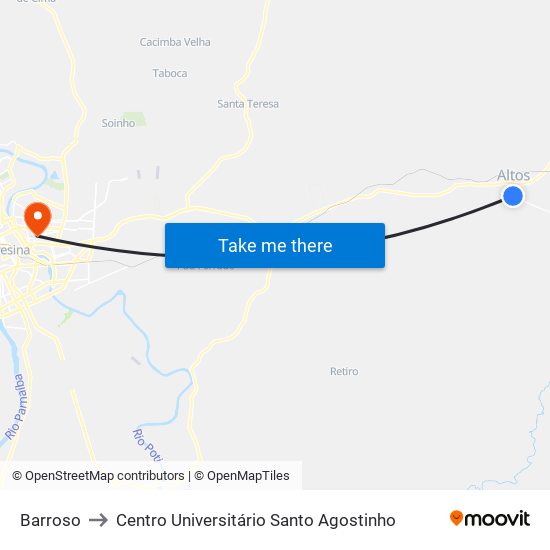 Barroso to Centro Universitário Santo Agostinho map