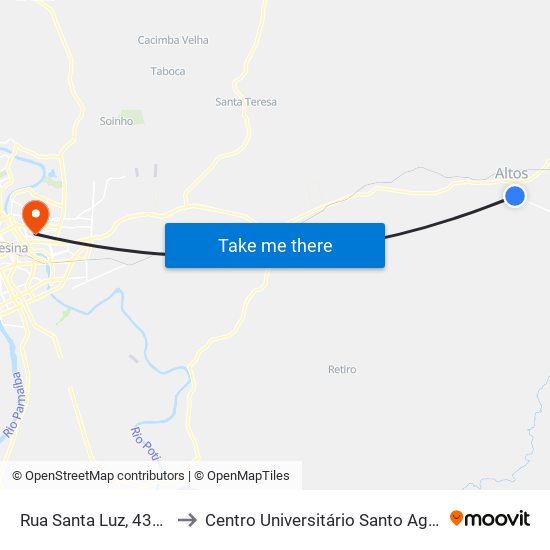 Rua Santa Luz, 431-447 to Centro Universitário Santo Agostinho map