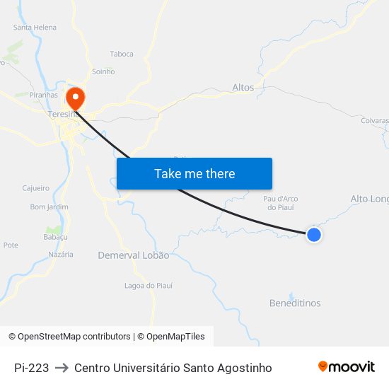 Pi-223 to Centro Universitário Santo Agostinho map