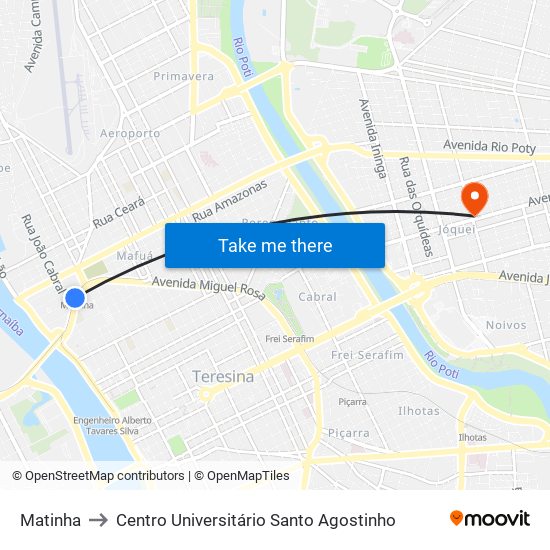 Matinha to Centro Universitário Santo Agostinho map