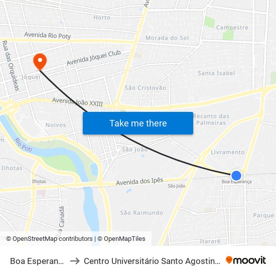 Boa Esperança to Centro Universitário Santo Agostinho map