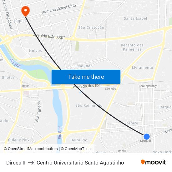 Dirceu II to Centro Universitário Santo Agostinho map