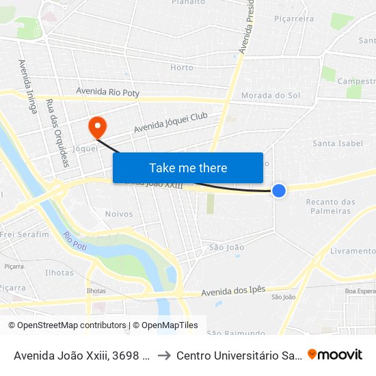 Avenida João Xxiii, 3698  | Posto Mercury to Centro Universitário Santo Agostinho map