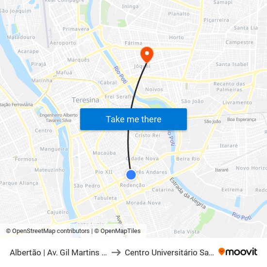 Albertão | Av. Gil Martins - Sentido Bairro to Centro Universitário Santo Agostinho map