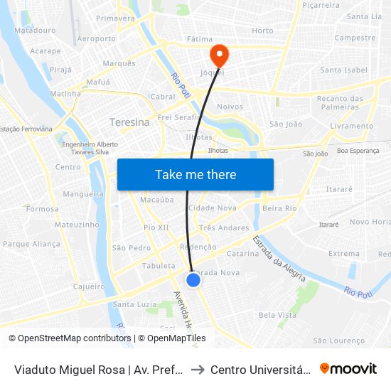 Viaduto Miguel Rosa | Av. Prefeito Wall Ferraz - Sentido Bairro to Centro Universitário Santo Agostinho map