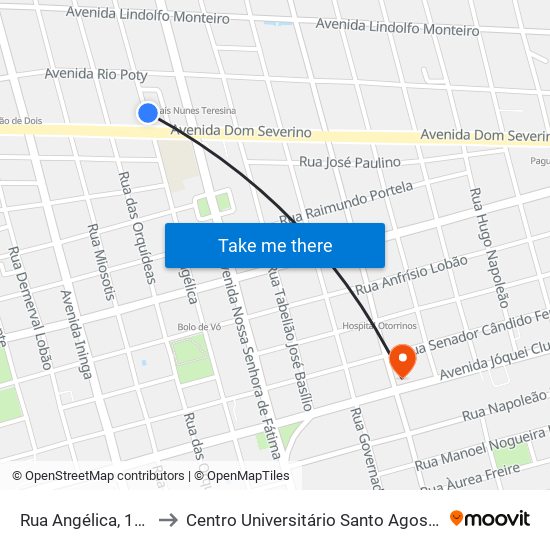 Rua Angélica, 1232 to Centro Universitário Santo Agostinho map