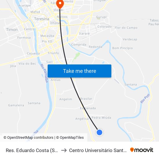 Res. Eduardo Costa (Sent. Bairro) to Centro Universitário Santo Agostinho map