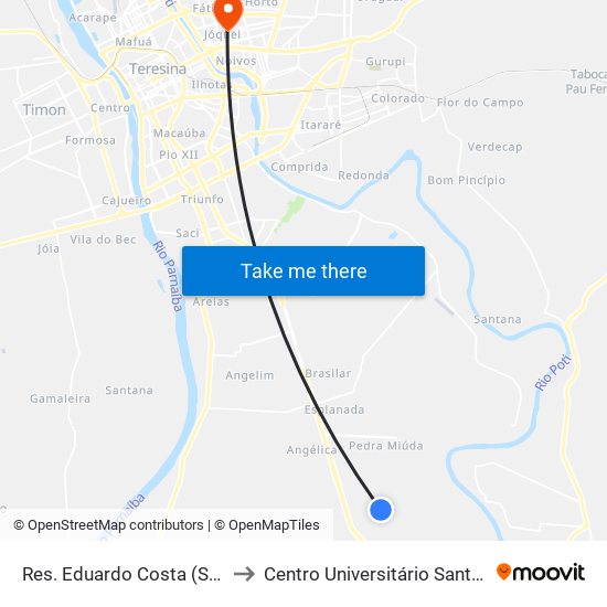 Res. Eduardo Costa (Sent. Bairro) to Centro Universitário Santo Agostinho map