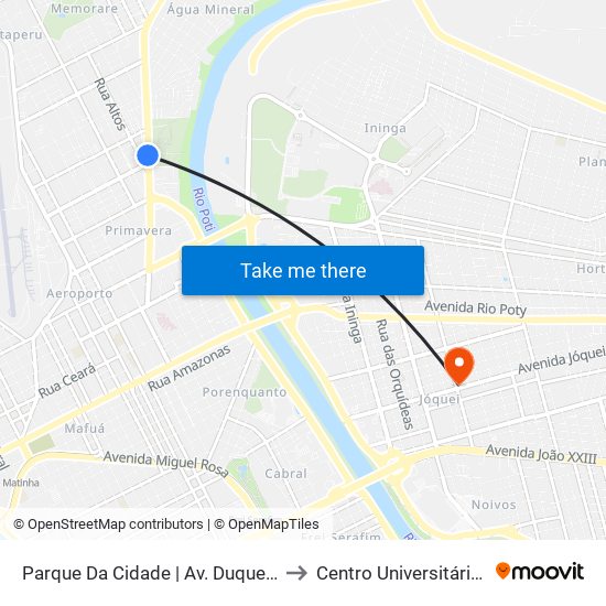 Parque Da Cidade | Av. Duque De Caxias - Sentido Bairro to Centro Universitário Santo Agostinho map