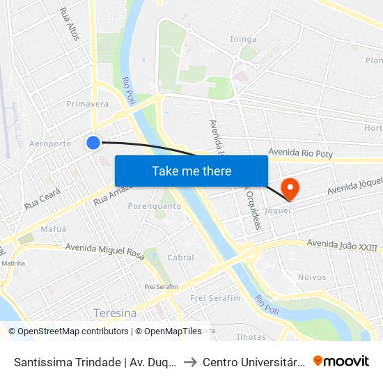 Santíssima Trindade | Av. Duque De Caxias - Sentido Bairro to Centro Universitário Santo Agostinho map