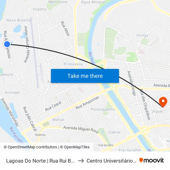 Lagoas Do Norte | Rua Rui Barbosa - Sentido Centro to Centro Universitário Santo Agostinho map