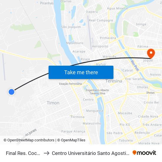 Final Res. Cocais to Centro Universitário Santo Agostinho map