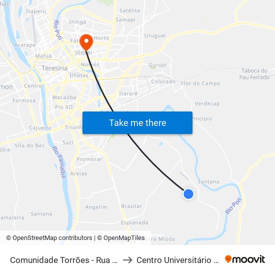 Comunidade Torrões - Rua Tancredo Neves, 551 to Centro Universitário Santo Agostinho map