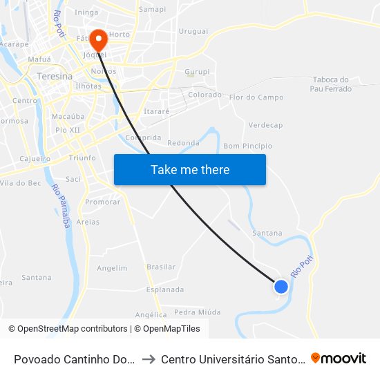 Povoado Cantinho Do Sul, 1103 to Centro Universitário Santo Agostinho map