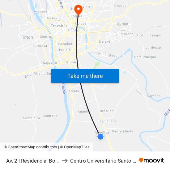 Av. 2 | Residencial Bosque Sul to Centro Universitário Santo Agostinho map