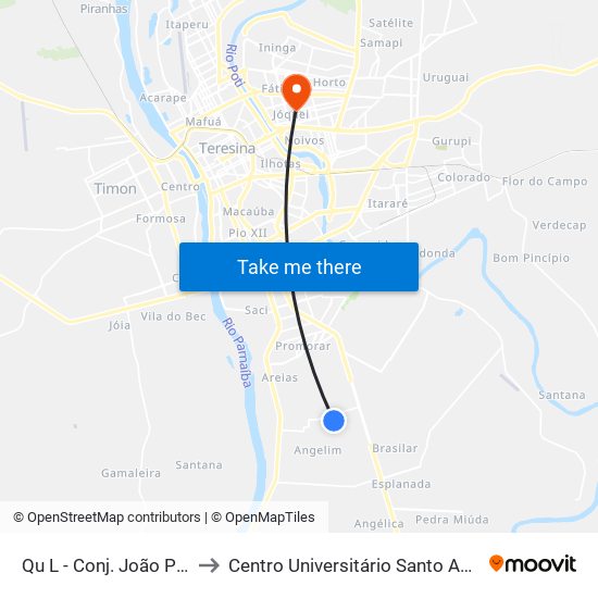 Qu L - Conj. João Paulo II to Centro Universitário Santo Agostinho map