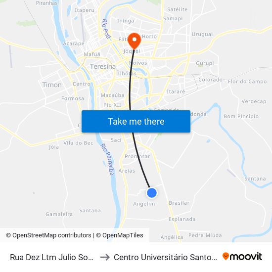 Rua Dez Ltm Julio Soares V, 16 to Centro Universitário Santo Agostinho map