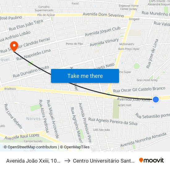 Avenida João Xxiii, 10727 | Aabb to Centro Universitário Santo Agostinho map