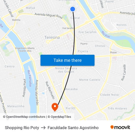 Shopping Rio Poty to Faculdade Santo Agostinho map
