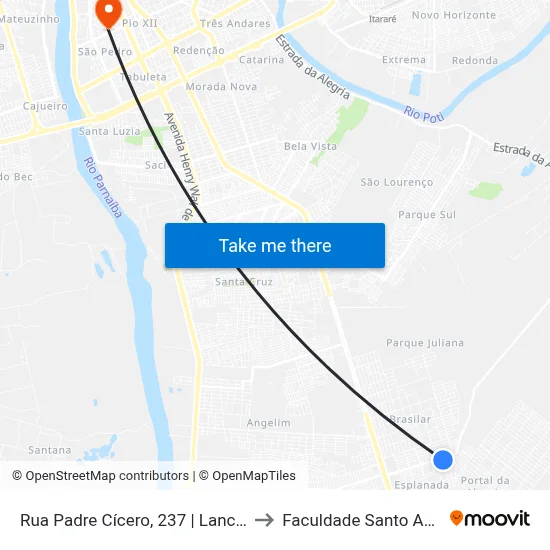 Rua Padre Cícero, 237 | Lanchonete Ign to Faculdade Santo Agostinho map