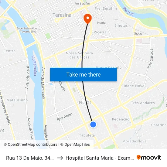 Rua 13 De Maio, 3443 to Hospital Santa Maria - Exames map