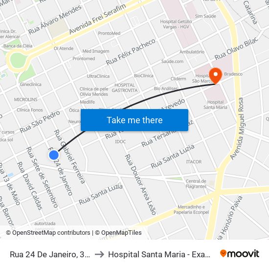 Rua 24 De Janeiro, 395 to Hospital Santa Maria - Exames map