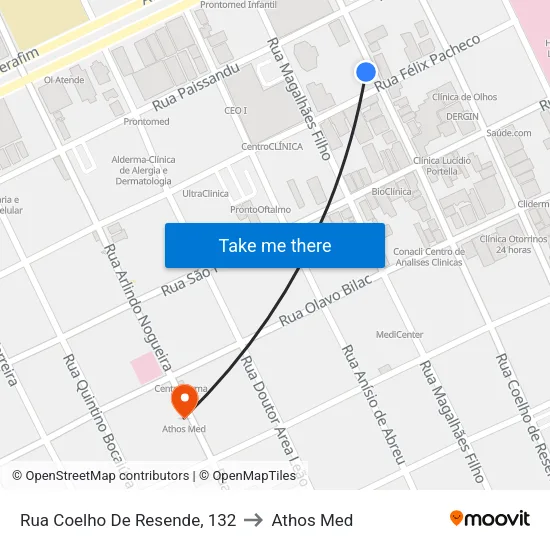 Rua Coelho De Resende, 132 to Athos Med map