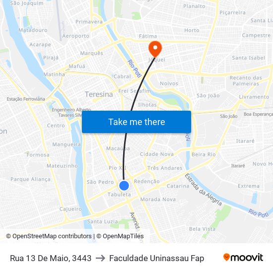 Rua 13 De Maio, 3443 to Faculdade Uninassau Fap map