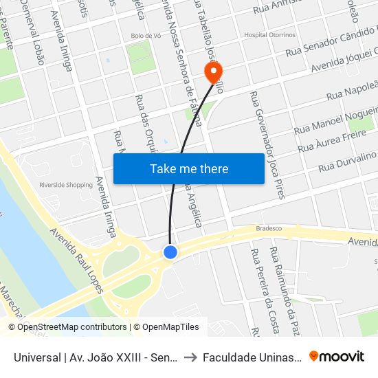 Universal | Av. João XXIII - Sentido Centro to Faculdade Uninassau Fap map