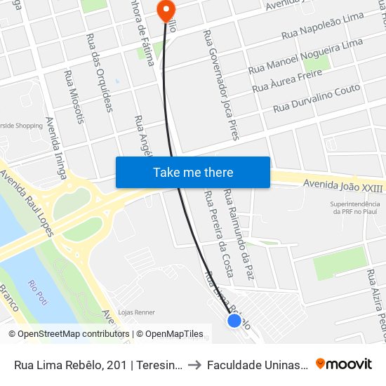 Rua Lima Rebêlo, 201 | Teresina Shopping to Faculdade Uninassau Fap map