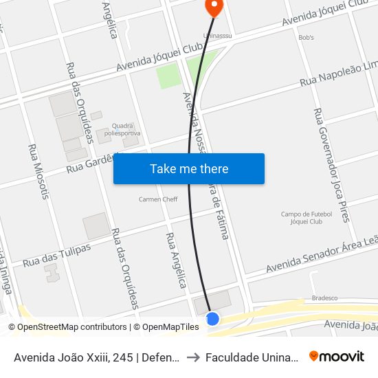 Avenida João Xxiii, 245 | Defensoria Pública to Faculdade Uninassau Fap map