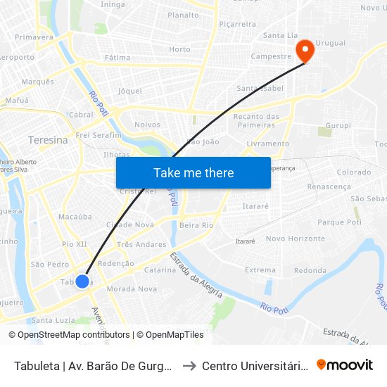 Tabuleta | Av. Barão De Gurguéia - Sentido Bairro to Centro Universitário Uninovafapi map