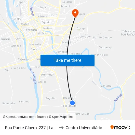 Rua Padre Cícero, 237 | Lanchonete Ign to Centro Universitário Uninovafapi map