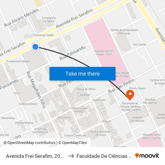 Avenida Frei Serafim, 2088 | Antigo Hiper Bompreço to Faculdade De Ciências Medicas - Facime (Uespi) map