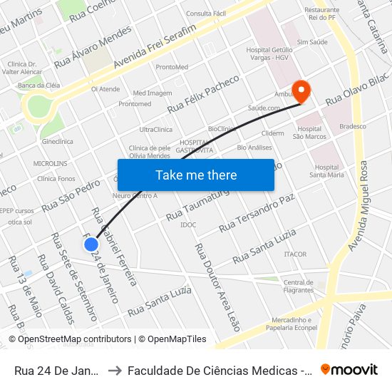 Rua 24 De Janeiro, 395 to Faculdade De Ciências Medicas - Facime (Uespi) map