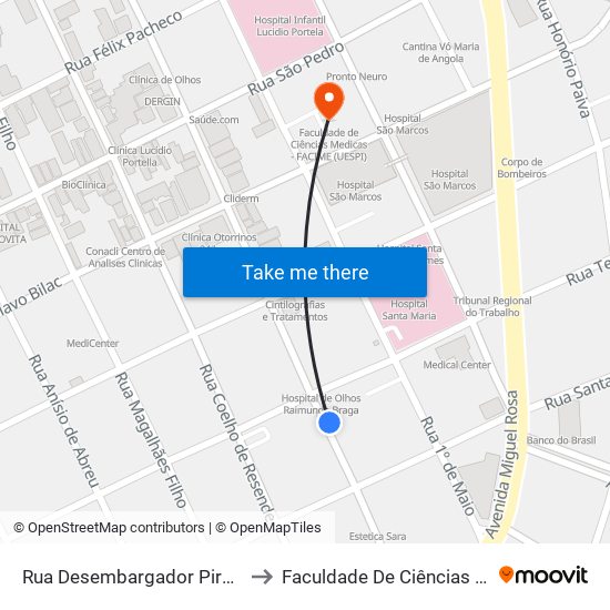 Rua Desembargador Pires De Castro, 725 | Semduh to Faculdade De Ciências Medicas - Facime (Uespi) map
