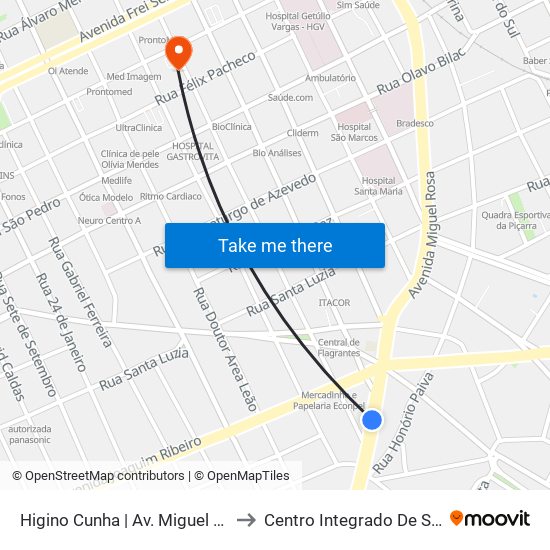 Higino Cunha | Av. Miguel Rosa - Sentido Bairro to Centro Integrado De Saúde Lineu Araújo map