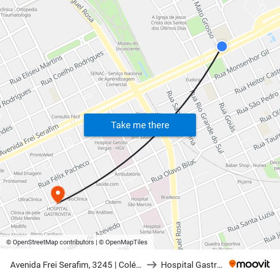 Avenida Frei Serafim, 3245 | Colégio Cev to Hospital Gastrovita map