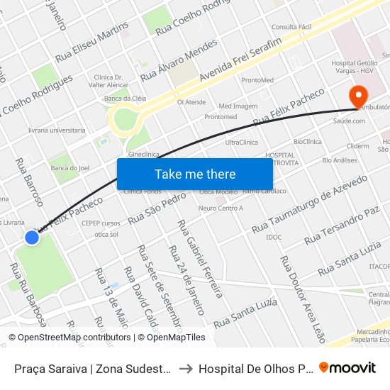 Praça Saraiva | Zona Sudeste E Timon to Hospital De Olhos Previsão map