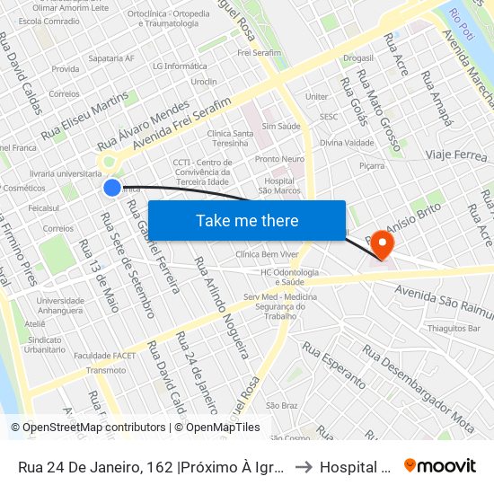 Rua 24 De Janeiro, 162 |Próximo À Igreja São Benedito to Hospital Hti Sul map