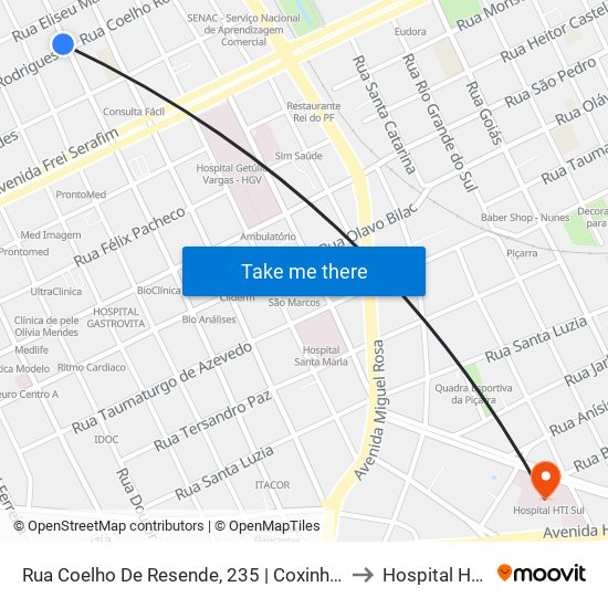 Rua Coelho De Resende, 235 | Coxinha No Cone to Hospital Hti Sul map