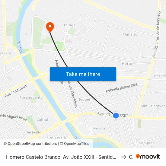 Homero Castelo Branco| Av. João XXIII - Sentido Bairro to Ct map