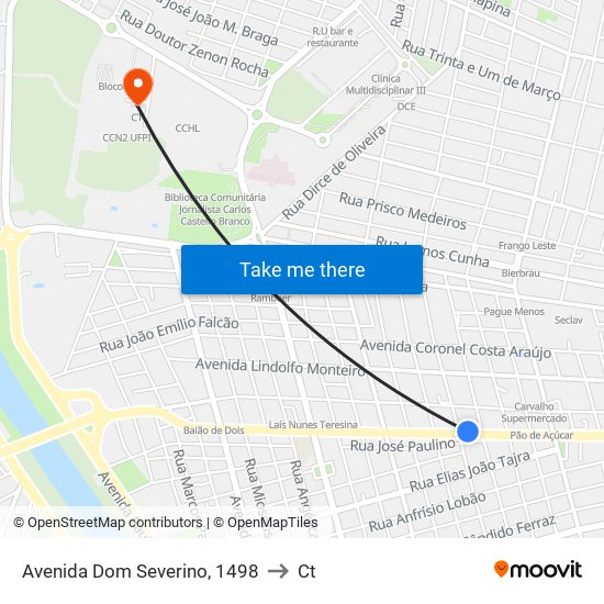 Avenida Dom Severino, 1498 to Ct map