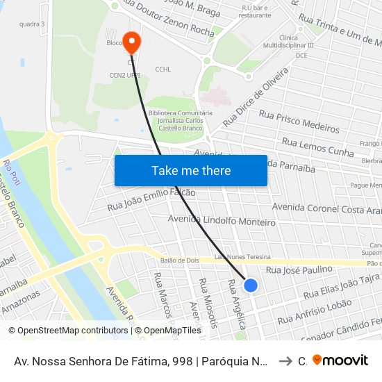 Av. Nossa Senhora De Fátima, 998 | Paróquia Nossa Sra. De Fátima to Ct map