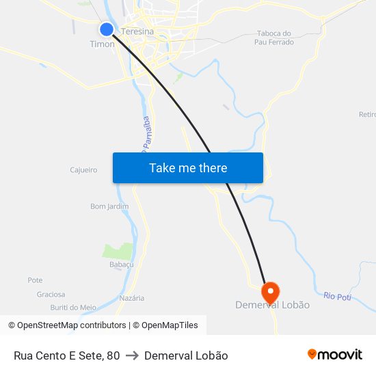 Rua Cento E Sete, 80 to Demerval Lobão map
